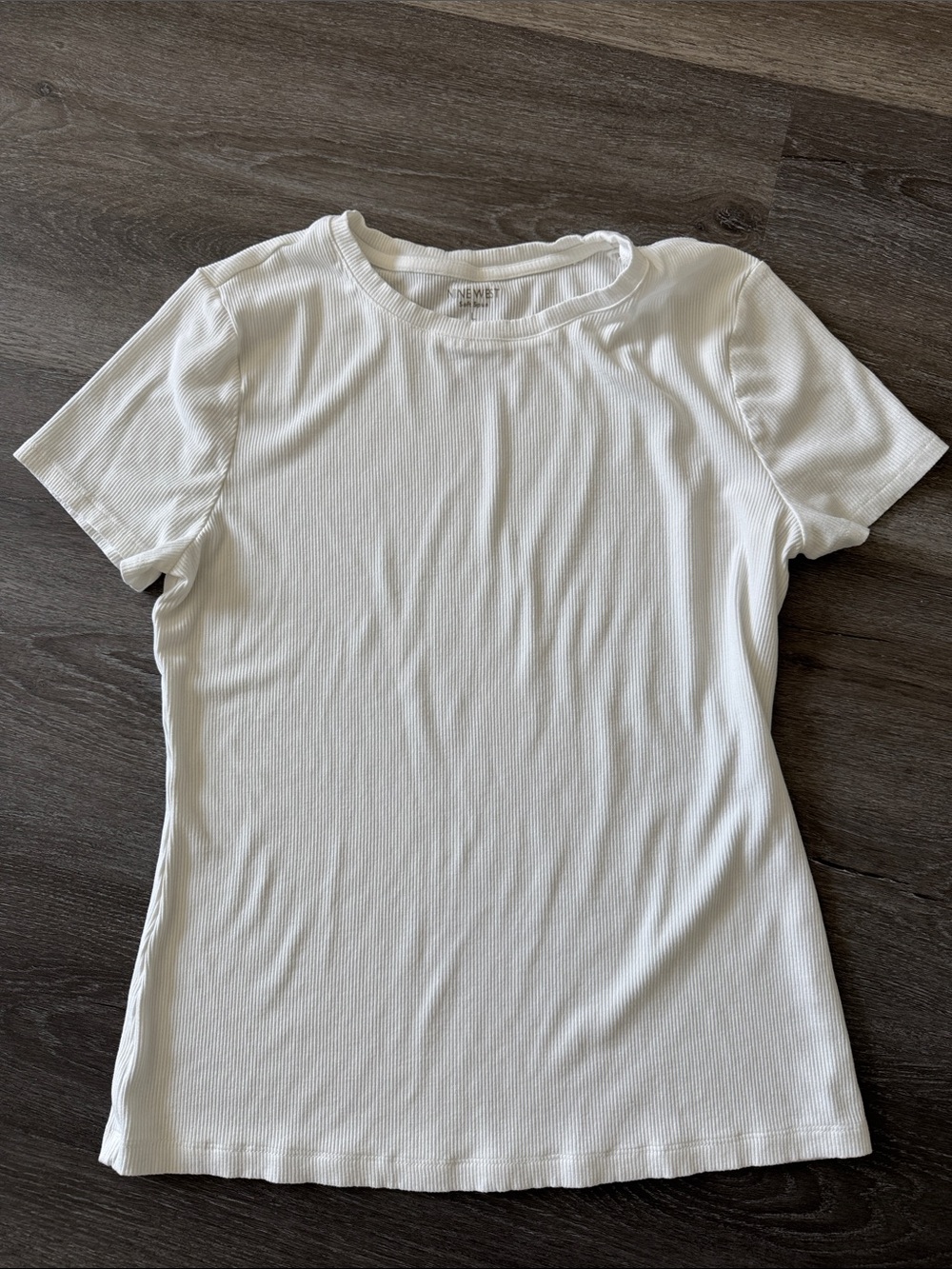 Nine West White Ribbed Short Sleeve Crewneck Tee